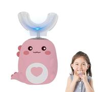 U-Shaped 360º Ultrasonic Toothbrush, Dinobrush 360 Kids Ultrasonic Toothbrush with Silicone Bristles, Rechargeable Waterproof Electric Toothbrush for Kids Home Travel Daily Use (Pink, 2-6Year)