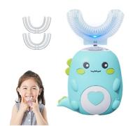 U-Shaped 360º Ultrasonic Toothbrush, Dinobrush 360 Kids Ultrasonic Toothbrush with Silicone Bristles, Rechargeable Waterproof Electric Toothbrush for Kids Home Travel Daily Use (Green, 2-6Year)