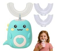 U-Shaped 360º Ultrasonic Toothbrush, Electric Tooth Brush with 2 U Shaped Silicone Brush Heads, Kids Hands Free Toothbrush, LED & Dino Look, Brushing Takes Just 60S (Cyan, 2-6 Age)