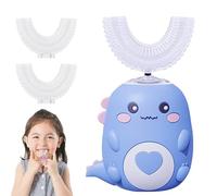 U-shaped 360º Ultrasonic Toothbrush for Age 2~12 Years, Ultrasonic Tooth Brush with 2 U Shaped Chewable Silicone Brush Heads, with LED Lights, 3 Modes & IPX7 Waterproof for Boys and Girls(Blue(2-6 Aye