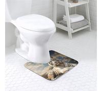 U-Shaped Bathroom Rug Soft Absorbent Microfiber Bath Rugs and U-Shaped Contour Toilet Mat Non-Slip Bath Carpet Majestic Tiger Resting on A Rock with Cloudy Bath Mats for Bathroom Floor Rug