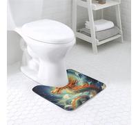 U-Shaped Bathroom Rug Soft Absorbent Microfiber Bath Rugs and U-Shaped Contour Toilet Mat Non-Slip Bath Carpet Chinese Dragon Oil Painting Bath Mats for Bathroom Floor Rug