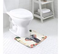 U-Shaped Bathroom Rug Soft Absorbent Microfiber Bath Rugs and U-Shaped Contour Toilet Mat Non-Slip Bath Carpet Lucky Elephant Bath Mats for Bathroom Floor Rug