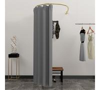 U-Shaped Curtain Rod for Dressing Room & Shower Privacy, Gray Curtain with Gold Rod, 100cm Temporary Wall Partition for Shared Bedrooms & Fitting Rooms