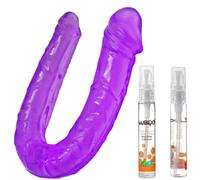U-Shaped Double Dongs Ended Dildo Head Silicone Realistic Dildo Flexible Bendable Anal Butt Plug Massager G-Spot Adult Masturbation Toys Purple with Lubricant 30ml MAGICNITZ (Dildo with Lubricant)