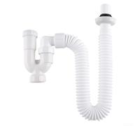 U-Shaped Drain Pipe ABS Anti-Odor Flexible Waste Trap for Bathroom Sink Kitchen Basins Retractable Design 32mm(White)