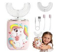 U-Shaped Electric Toothbrush, Children's Electric Toothbrush with 2 U-Shaped Silicone Brush Heads & 2 Brush Heads, 360° Automatic Ultrasonic Electric Toothbrush for Age 2~6 Years (Unicorn)