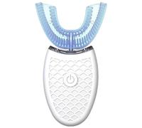 U-Shaped Electric Toothbrush for Adults, Automatic Timed Ultrasonic Vibrating Tooth Brush with Soft Silicone Head, Full Body Waterproof, USB Charging for Men and Women, White and Blue