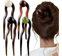 U Shaped French Hair Pin Hair Clips Pearl French Hair Pins for Women Elegant Pin Hair Clip Acetate Bobby Pins Brown Hair Fork Hairpin Hair Sticks for Buns Vintage Updo Hair Accessories, 4pcs