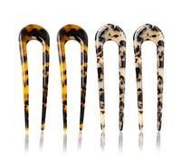 U Shaped Hair Pin Accessories Hair Stick Fork Headdress French Style 2 Prong Cellulose Acetate Tortoise Shell for Hairstyle Women Girl 4 Pieces