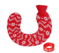 U Shaped Hot Water Bag, Neck Shoulder Warmer with Soft Knitted Cover, 1L Portable Heating Pad for Pain Relief, Comfortable Rubber Bottle for Winter Travel and Home Use (Red Snowflake)