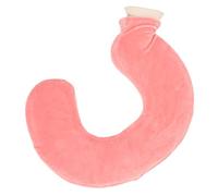 U Shaped Hot Water Bottle Warm Neck Soft Rubber Hot Water Bag with Detachable Cloth Cover (Flesh Red)