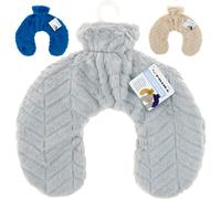U-Shaped Hot Water Bottle with Faux Rabbit Fur Cover - 2L Neck and Shoulder Hot Water Bottle for Comfort and Warmth - Plush Soft Winter Body Warmer with Removable Cover - Random Colour