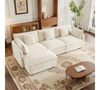U-Shaped Modular Sofa, 3-4 Seater Sectional Couch with Movable Ottoman, Deep Seat Living Room Couch, No Assembly Required, Versatile Design for Living Room or Bedroom