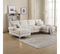 U-Shaped Modular Sofa with Cushions, Rubber Pads, Golden Legs, Chenille Fabric Sectional Couch for Relaxing, 272L x 136W x 88H cm, Beige Aosom UK