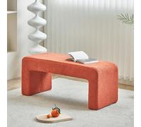 U-Shaped Ottoman Bench Upholstered Sherpa Fabric for End of Bed Boucle Entryway & Dining Bench Comfy Footrest Stool for Living Room Hallway Orange 120x42x44cm (47x16x17in)
