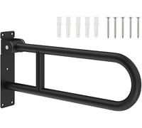 U-Shaped Polished Foldable Toilet Grab Bar, Matte Black Flip-up Bathroom Handrail for Elderly Pregnant, Wall Mounted Barrier-Free Stylish Folding Shower Assist Aid, Black, 60cm