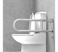 U-Shaped Polished Foldable Toilet Grab Bar, Matte Black Flip-up Bathroom Handrail for Elderly Pregnant, Wall Mounted Barrier-Free Stylish Folding Shower Assist Aid, Black, 60cm