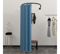 U-Shaped Privacy Partition Curtains for Dressing Rooms & Showers, Blue Curtain with Black Rod, 120cm Temporary Wall Divider for Shared Bedrooms, Stylish & Functional