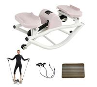 U-Shaped Rock Stepper Machine with Digital Display, Side-to-Side Lateral Rocking Fitness Stepper with Resistance Band ＆Anti-Slip Mat, Low-Impact Compact Side Stepper for Exercise at Home Pink