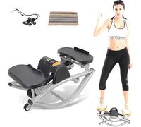 U-Shaped Rock Stepper Machine with LCD Monitor, Side-to-Side Motion, Resistance Band and Mat, 150kg Capacity, Home Cardio Fitness (Black)