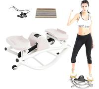 U-Shaped Rock Stepper Machine with LCD Monitor, Side-to-Side Motion, Resistance Band and Mat, 150kg Capacity, Home Cardio Fitness (Pink)