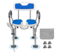 U-Shaped Shower Chair with Backrest and Armrests, Ergonomic Shower Chair for Seniors, 180 kg, Includes Suction Cup, 6-Level Height Adjustable Shower Chair, Shower Stool for Private Washing