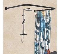 U Shaped Shower Curtain Rod, Adjustable Genuine 304 Stainless Bathroom Bathtub Shower Curtain Rod Rack with 12 Shower Curtain Rings - Black U