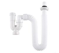 U Shaped Sink Trap, Retractable S-Shaped Drainage Pipe with Cleaning Port, ABS Anti-Odor Basin Waste - For Bathroom Washbasin, Flexible Plumbing Solution(white)
