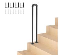 U-Shaped Stair Handrail for Indoor and Outdoor Steps,Modern Stair Railing Non-Slip Hand Rail with Metal Screws,Floor Mounted Banister Guardrail Safety Support Rod,Black(55cm/22in)