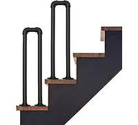 U-Shaped Stair Handrail, Matte Wrought Iron Railing for Staircases, Industrial Safety Guardrail for Concrete/Wood Steps, Complete Kit,