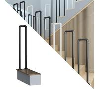 U-Shaped Staircase il Indoor Outdoor Matte Black Iron Non-Slip Floor Mounted Industrial Support Bar for Elderly & Children Safe Porch Deck Loft Corridor Rail