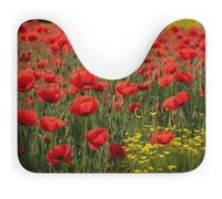 U Shaped Toilet Rug Washable Non-Slip Bathroom Contour Rug Red Poppy Field Farm Meadow Landscape Quick Dry Coral Fleece Bath Room Floor Mat Absorbent Soft Toilet Mat Ultra Thin Bathroom Mats 16x20 Inc