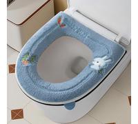 U-Shaped Toilet Seat Cover with Full-Zip Enclosure Thickened Polyester Fiber Material for Reliable Fit on Standard Round and Elongated Toilets (Blue)