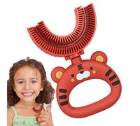 U-shaped toothbrush, U-shaped toothbrush for children, child-friendly toothbrush with soft silicone brush head, soft silicone brush head, extra soft toothbrush, training, manual whole mouth cleaning