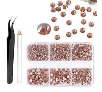 U-Shinein 1420Pcs Rhinestones Nail Art, Flat Back Rhinestones, Shiny Dazzling Crystal Rhinestones, Nail Design Nail Art Rhinestone Set, Nail Stones with Dotting Pen & Tweezers, #30 Champagne Gold