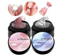 U-Shinein 2 * 15 ml Solid Nail Glue Gel, Nail Tips Glue Gel for Acrylic Nails, Press on Solid Glue Gel, Nail Art Manicure Glue Gel, Translucent Pink+Transparent