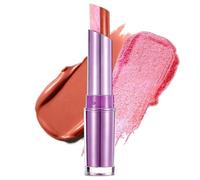 U-Shinein 2-in-1 Lipstick,Long Lasting Lip Tint with Glitter,Smooth Two-Tone Lip Colour,Transfer-Resistant Matte&Shine Lip Stain Wine Brown+Violet Shimmer