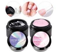 U-Shinein 2x10ml Solid Nail Glue Gel, Clear and Pink Nail Tips Glue Gel for Acrylic Nails, Press on Solid Glue Gel, Nail Art Manicure Glue Gel, Need Nail Cure