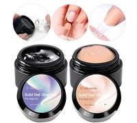 U-Shinein 2x10ml Solid Nail Glue Gel Kit, Clear Nude Nail Glue Gel for Acrylic Nails Tips, Press on Solid Glue Gel, Nail Art Manicure Glue Gel, Need Longer Cure