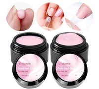 U-Shinein 2x10ml Solid Nail Glue Gel, Pink Nail Glue Gel for Press on Nails Acrylic Nails Tips Glue Gel Solid Gel Polish Nail Art Glue Gel, Need Longer Nail Cure