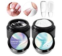 U-Shinein 2x10ml Solid Nail Glue Gel, Pink Nude Nail Tips Glue Gel for Acrylic Nails, Press on Solid Glue Gel, Solid Gel Polish Nail Art Manicure Glue Gel, Need Lamp Longer Nail Cure