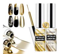 U-Shinein 2x12ml Metallic Painting Nail Gel Liner, Gold & Copper Metal Painted Drawing Gel, Strong Mirror Reflection Nail Art Paint, Nail Liner Gel, UV Nail Gel with Build in Thin Brush