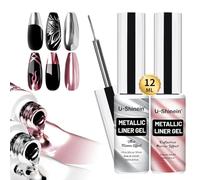 U-Shinein 2x12ml Metallic Painting Nail Gel Liner, Super Silver & Rose Gold Metal Painted Drawing Gel, Strong Mirror Reflection Nail Art Paint, Nail Liner Gel, UV Nail Gel with Build in Thin Brush