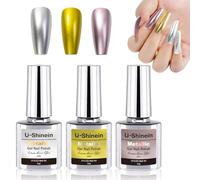 U-Shinein 3 Pcs Metallic Nail Polish, Mirror Nail Polish, 7ml Upgrade Chrome Nail Polish Mirror, Long-Lasting Mirror Shine Effect, Nail Polish for Reflective Manicure - Set A