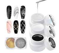 U-Shinein 3Pcs Spider Gel Set: Black & White & Transparent 3D Spider Gel Polish with Metallic Silver Gold Chrome Nail Powder for Nail Arts
