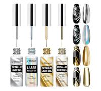 U-Shinein 4x12ml Metallic Painting Gel for Nail, Metal Liner Gel Set with Build in Thin Brush, Mirror Chrome Effect Nail Art Paint, UV Nail Liner Gel DIY Nail Art Manicure, Set D