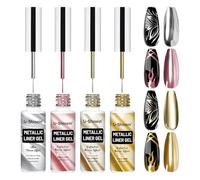 U-Shinein 4x12ml Metallic Painting Gel for Nails - Metal Liner Set With Built-in Thin Brush, Mirror Chrome Effect Art Paint, UV Liner DIY Manicure, Set C