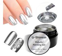 U-Shinein 8ml Metallic Painting Gel, Metal Painted Gel Nail Polish, 3D Metal Painted Gel Drawing Mirror Nail Gel Polish DIY Nail Art Manicure Creative, Painting Liner Gel-Silver