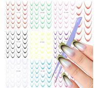 U-Shinein 9 Sheets Colorful French Tip Nail Stickers, Gradient French Line Nail Art Stickers with Tweezer, French Tip Nail Decals 3D Self-Adhesive Nail Tips Guides for Women Manicure Decoration